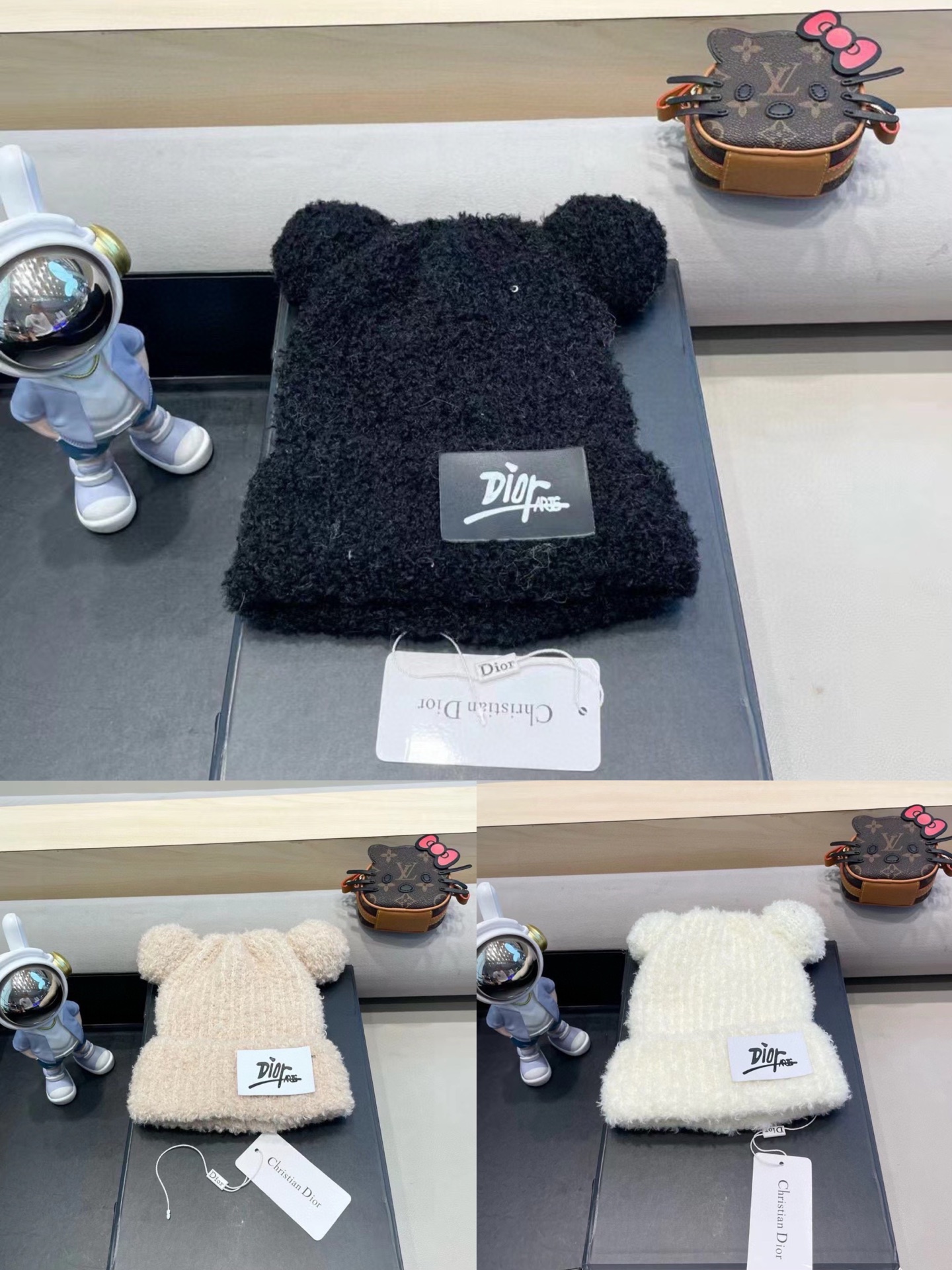 Dior冬季可爱卡通小熊耳朵毛线帽子女日系保暖毛绒加厚护耳学生针织帽