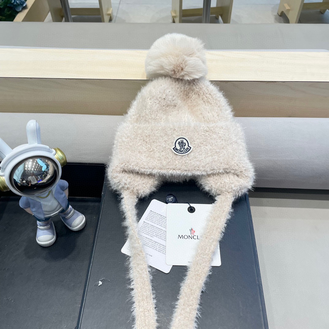 moncler新款时尚潮流显脸小毛线帽秋冬毛绒保暖护耳套头针织帽