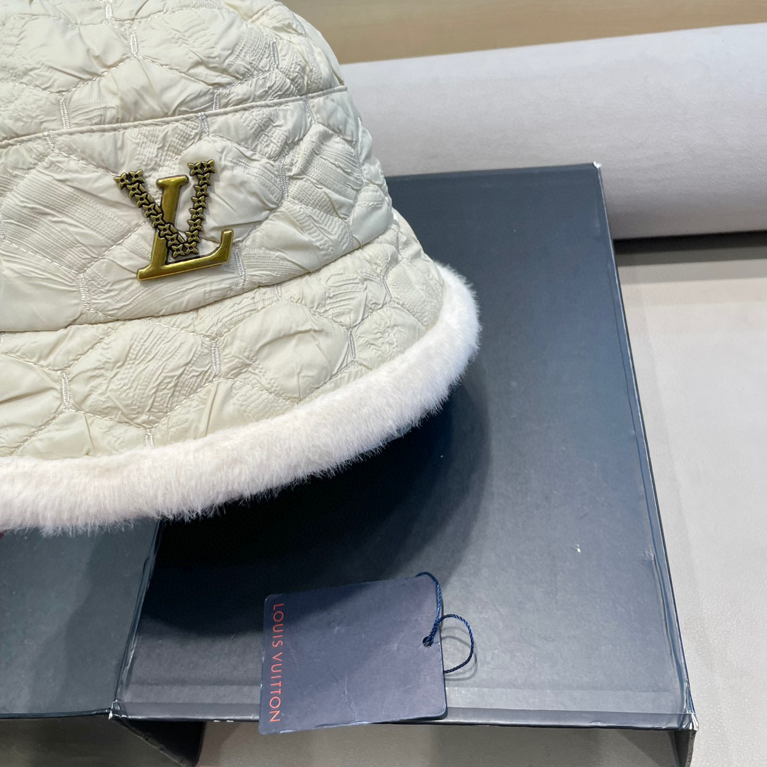 lv路易威登帽子女冬季加绒水桶帽复古小众钟型盆帽显脸小韩国毛绒保暖渔夫帽