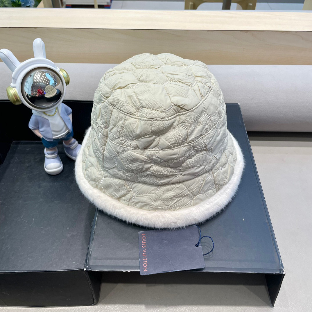 lv路易威登帽子女冬季加绒水桶帽复古小众钟型盆帽显脸小韩国毛绒保暖渔夫帽