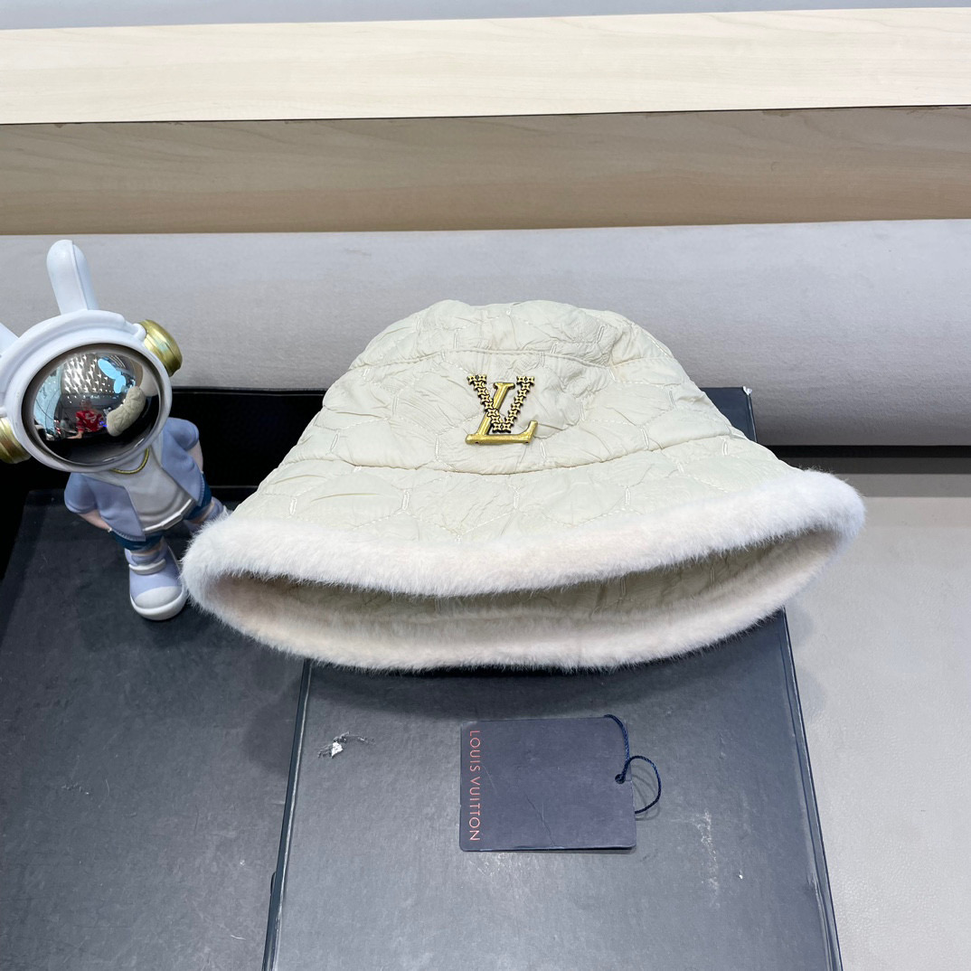 lv路易威登帽子女冬季加绒水桶帽复古小众钟型盆帽显脸小韩国毛绒保暖渔夫帽