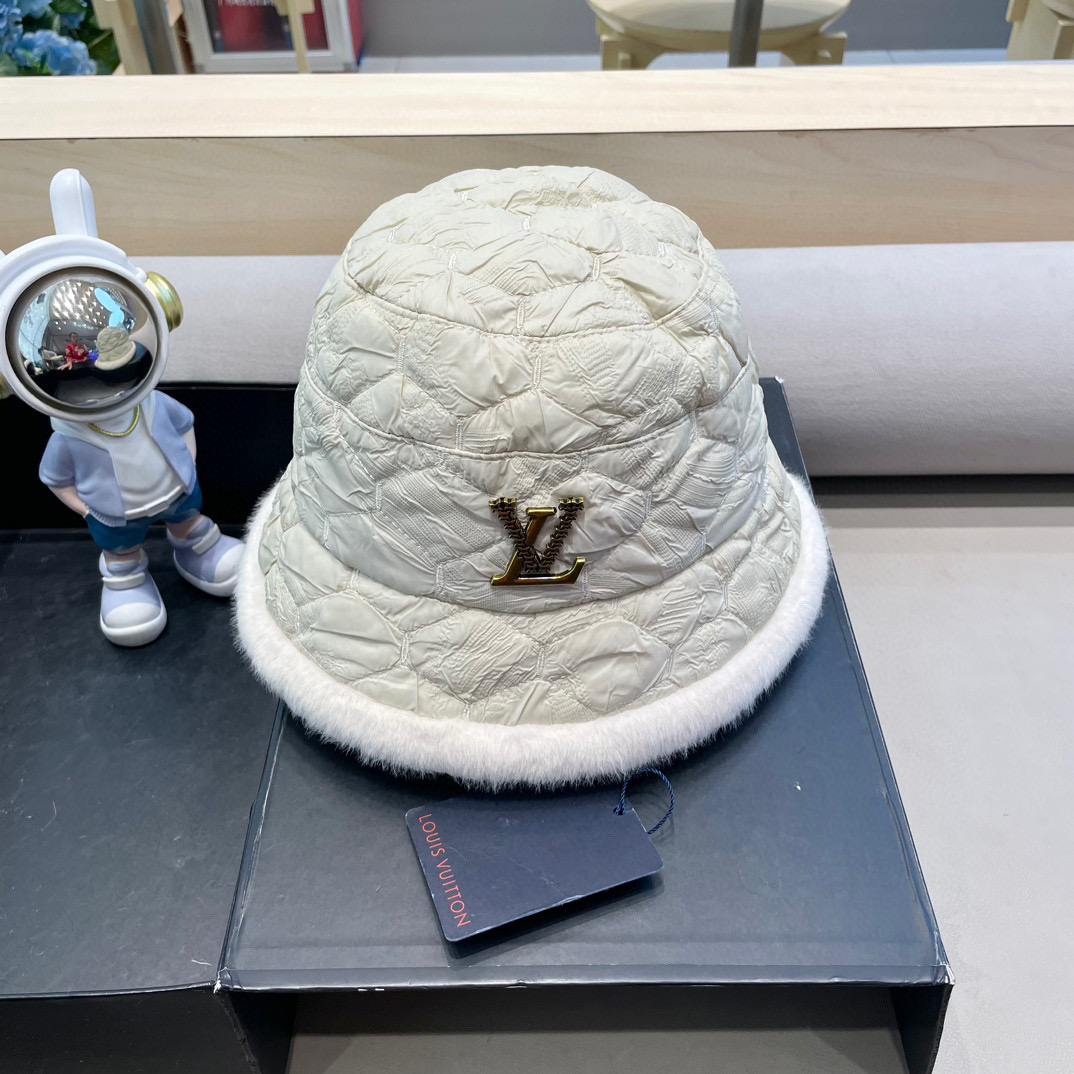 lv路易威登帽子女冬季加绒水桶帽复古小众钟型盆帽显脸小韩国毛绒保暖渔夫帽