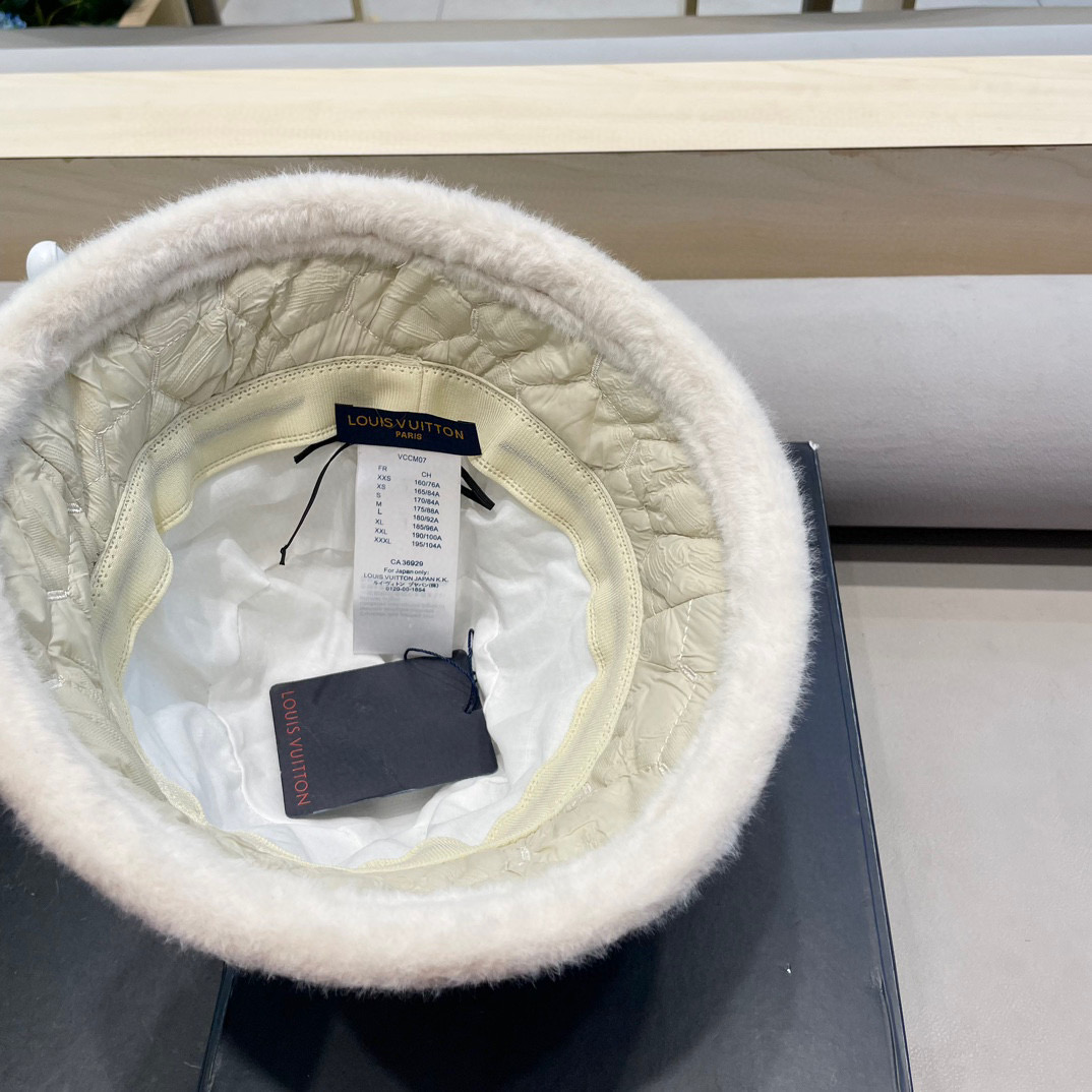 lv路易威登帽子女冬季加绒水桶帽复古小众钟型盆帽显脸小韩国毛绒保暖渔夫帽