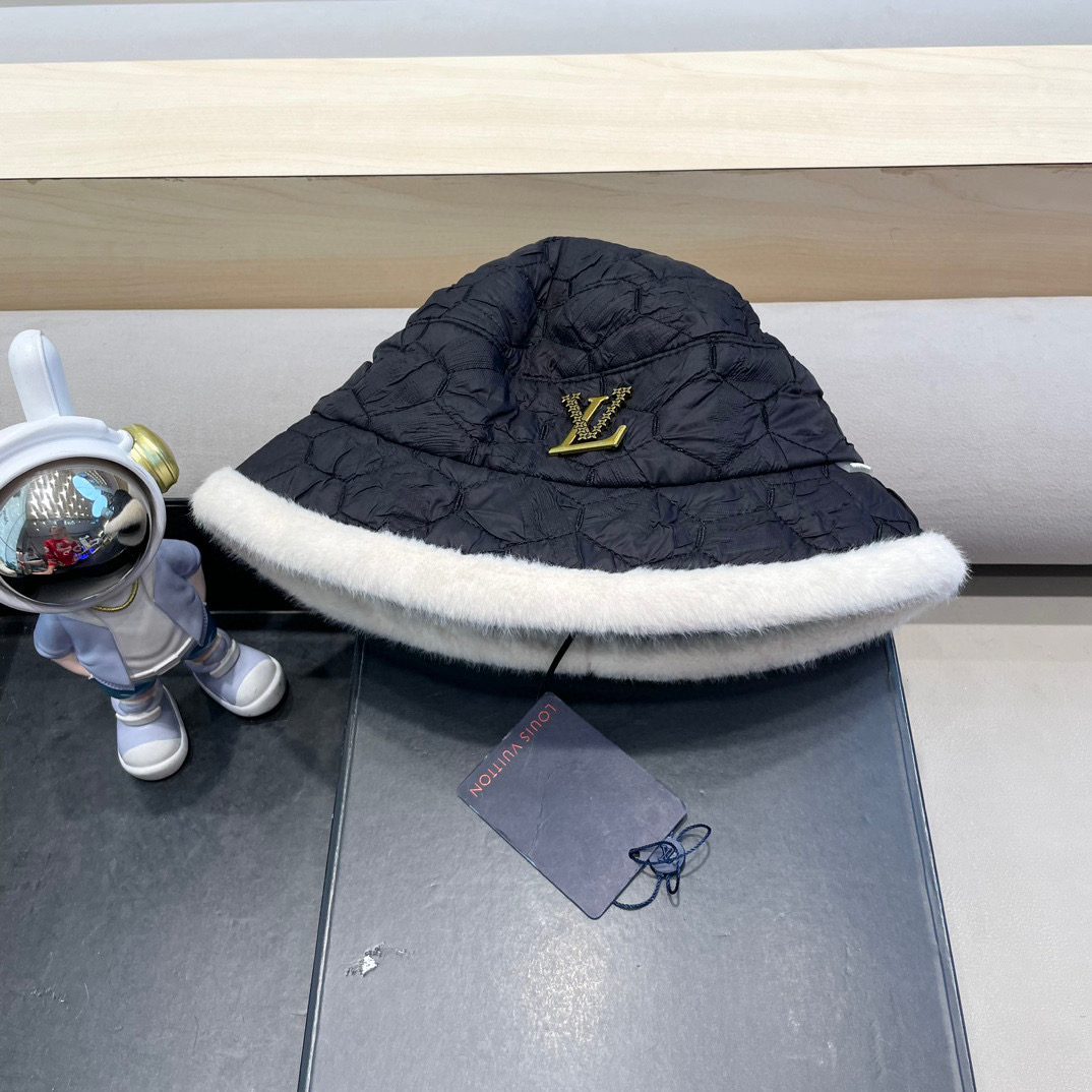lv路易威登帽子女冬季加绒水桶帽复古小众钟型盆帽显脸小韩国毛绒保暖渔夫帽
