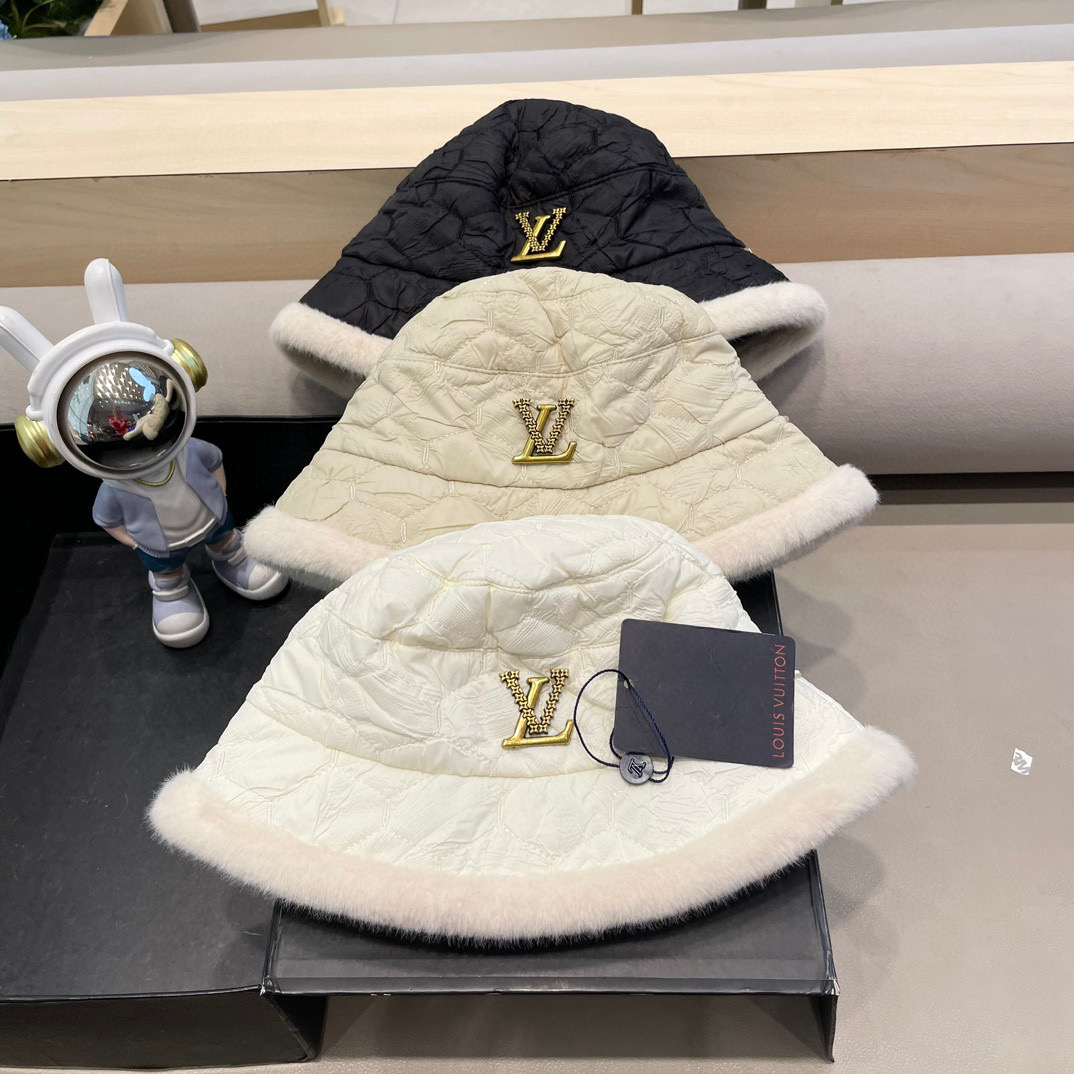 lv路易威登帽子女冬季加绒水桶帽复古小众钟型盆帽显脸小韩国毛绒保暖渔夫帽