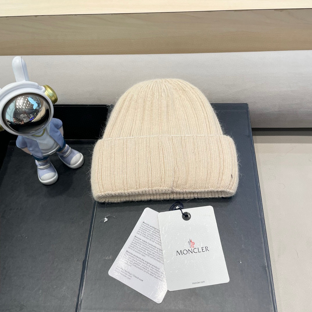moncler蒙口米色兔毛针织毛线帽大头围包头秋冬保暖护耳冷帽