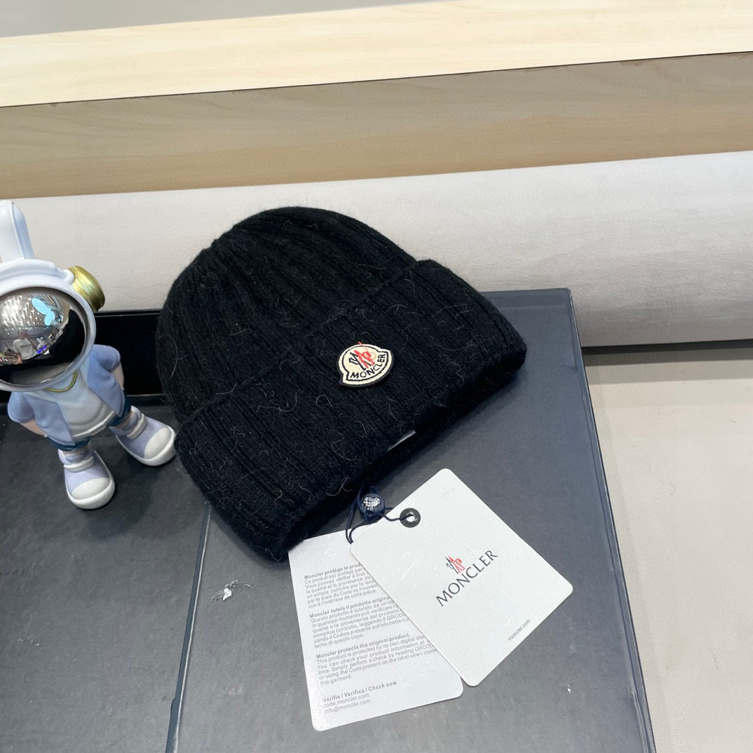 moncler蒙口米色兔毛针织毛线帽大头围包头秋冬保暖护耳冷帽