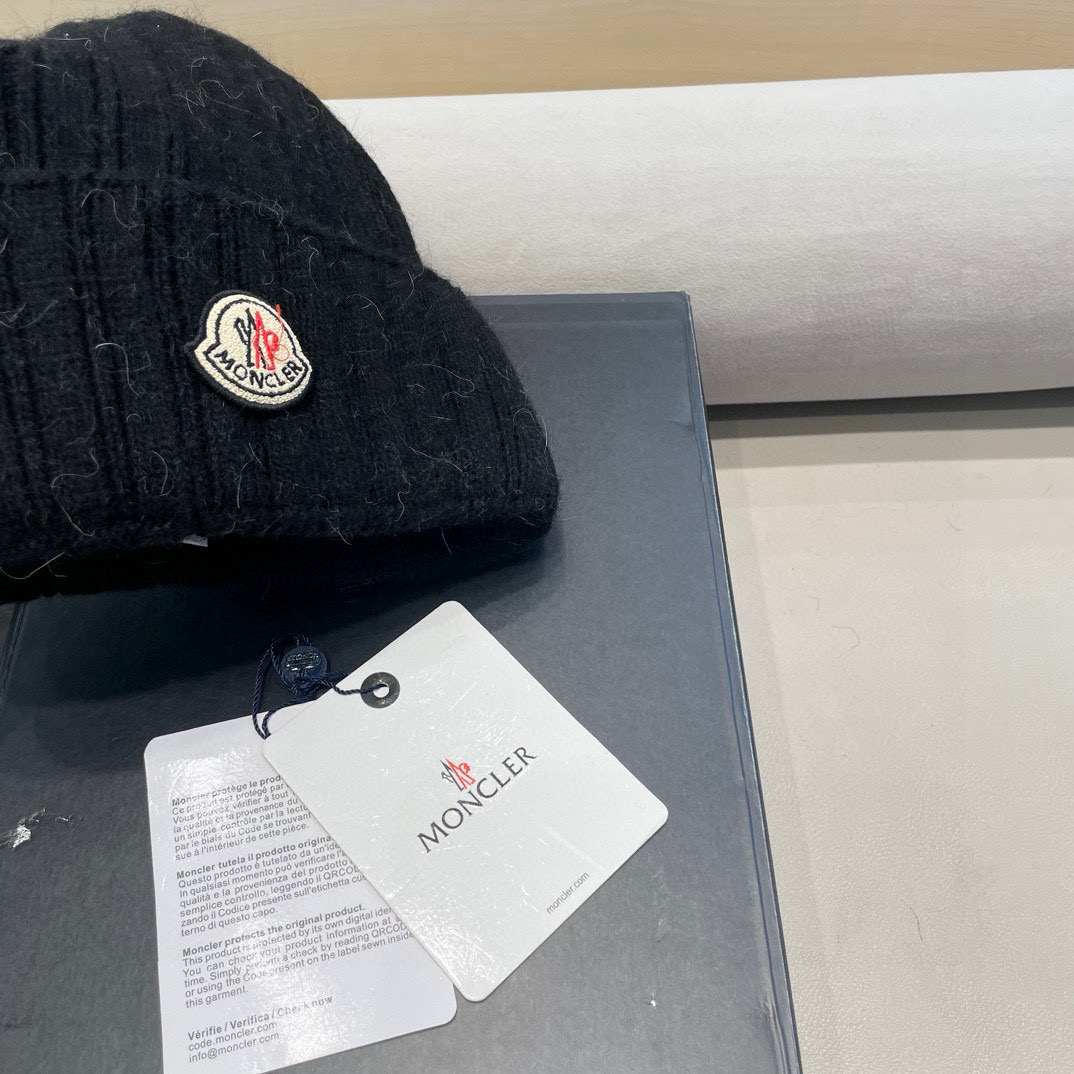 moncler蒙口米色兔毛针织毛线帽大头围包头秋冬保暖护耳冷帽