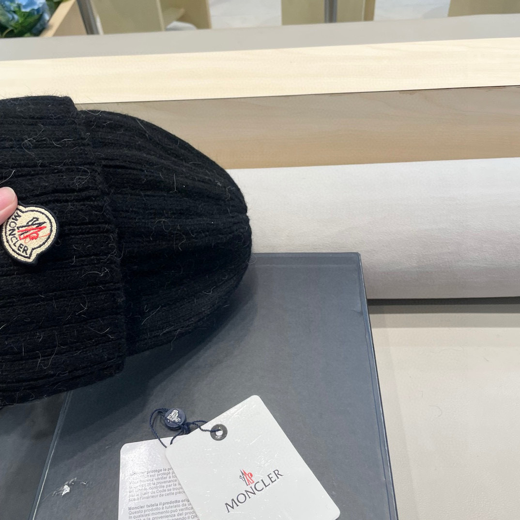 moncler蒙口米色兔毛针织毛线帽大头围包头秋冬保暖护耳冷帽