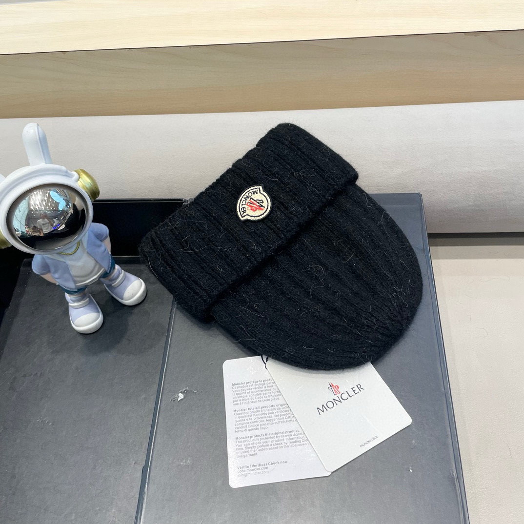 moncler蒙口米色兔毛针织毛线帽大头围包头秋冬保暖护耳冷帽