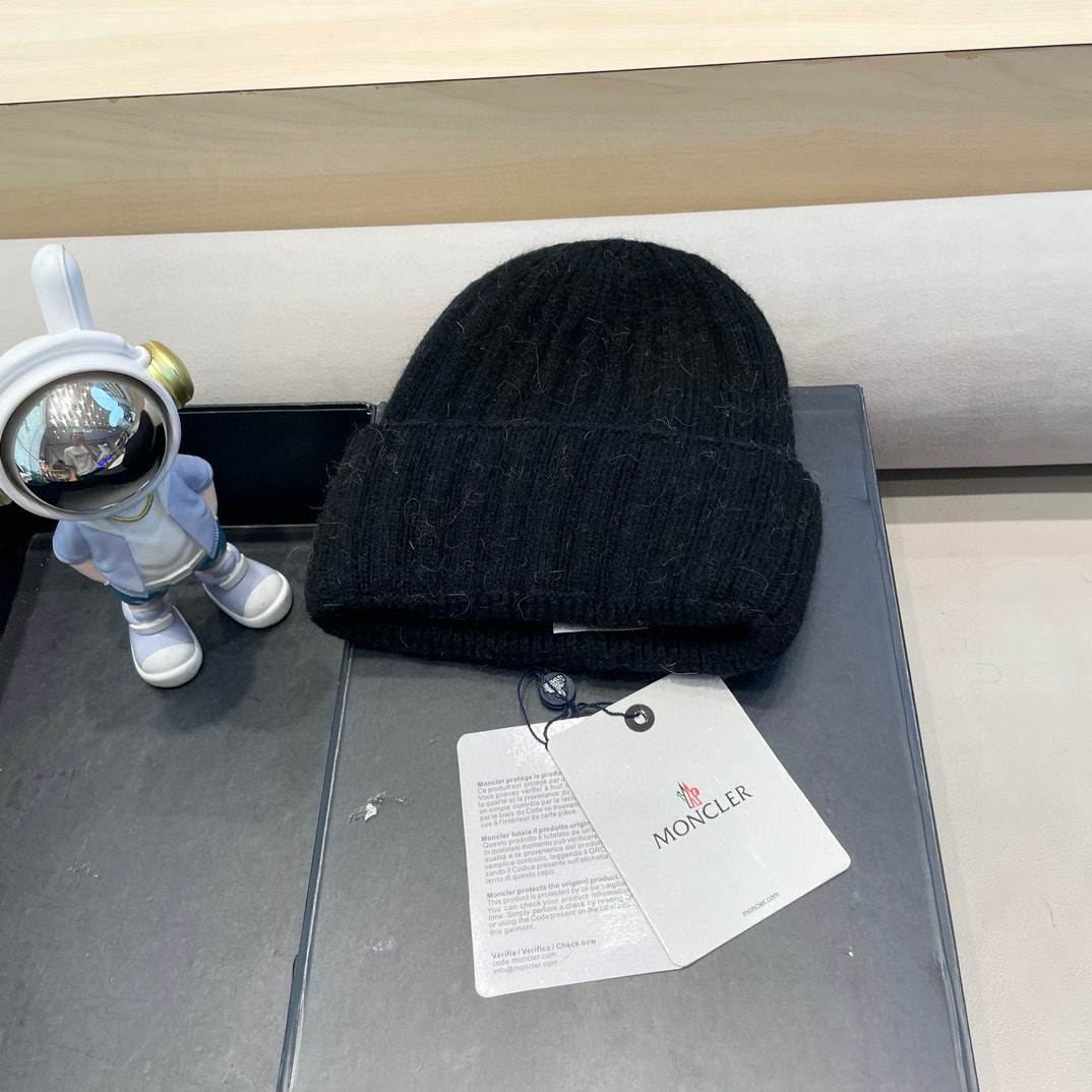 moncler蒙口米色兔毛针织毛线帽大头围包头秋冬保暖护耳冷帽