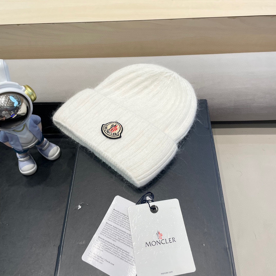 moncler蒙口米色兔毛针织毛线帽大头围包头秋冬保暖护耳冷帽