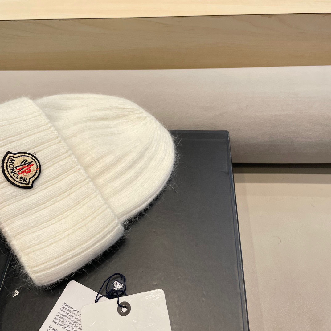 moncler蒙口米色兔毛针织毛线帽大头围包头秋冬保暖护耳冷帽