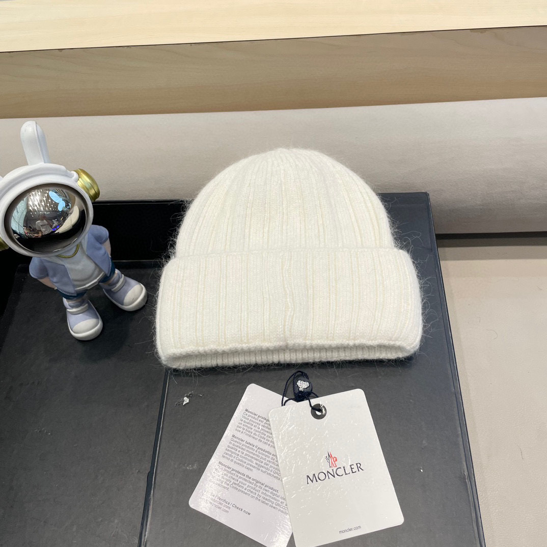 moncler蒙口米色兔毛针织毛线帽大头围包头秋冬保暖护耳冷帽