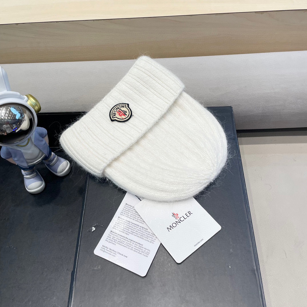 moncler蒙口米色兔毛针织毛线帽大头围包头秋冬保暖护耳冷帽