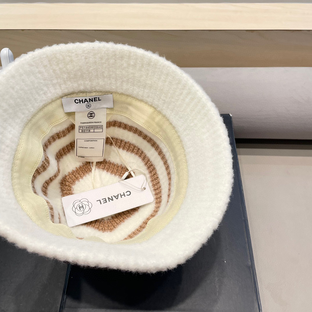 Chanel新款ins韩风针织条纹渔夫帽女秋冬气质简约百搭显脸小毛线水桶帽