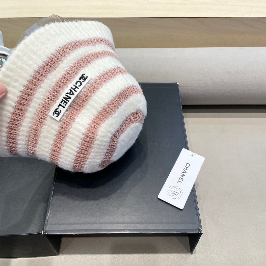 Chanel新款ins韩风针织条纹渔夫帽女秋冬气质简约百搭显脸小毛线水桶帽