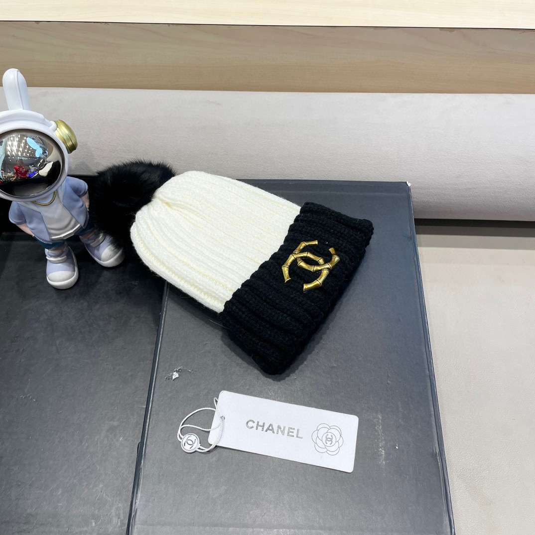 Chanel外贸出口日单秋冬嘻哈帽街头防寒带球针织帽卡通拼色冷帽