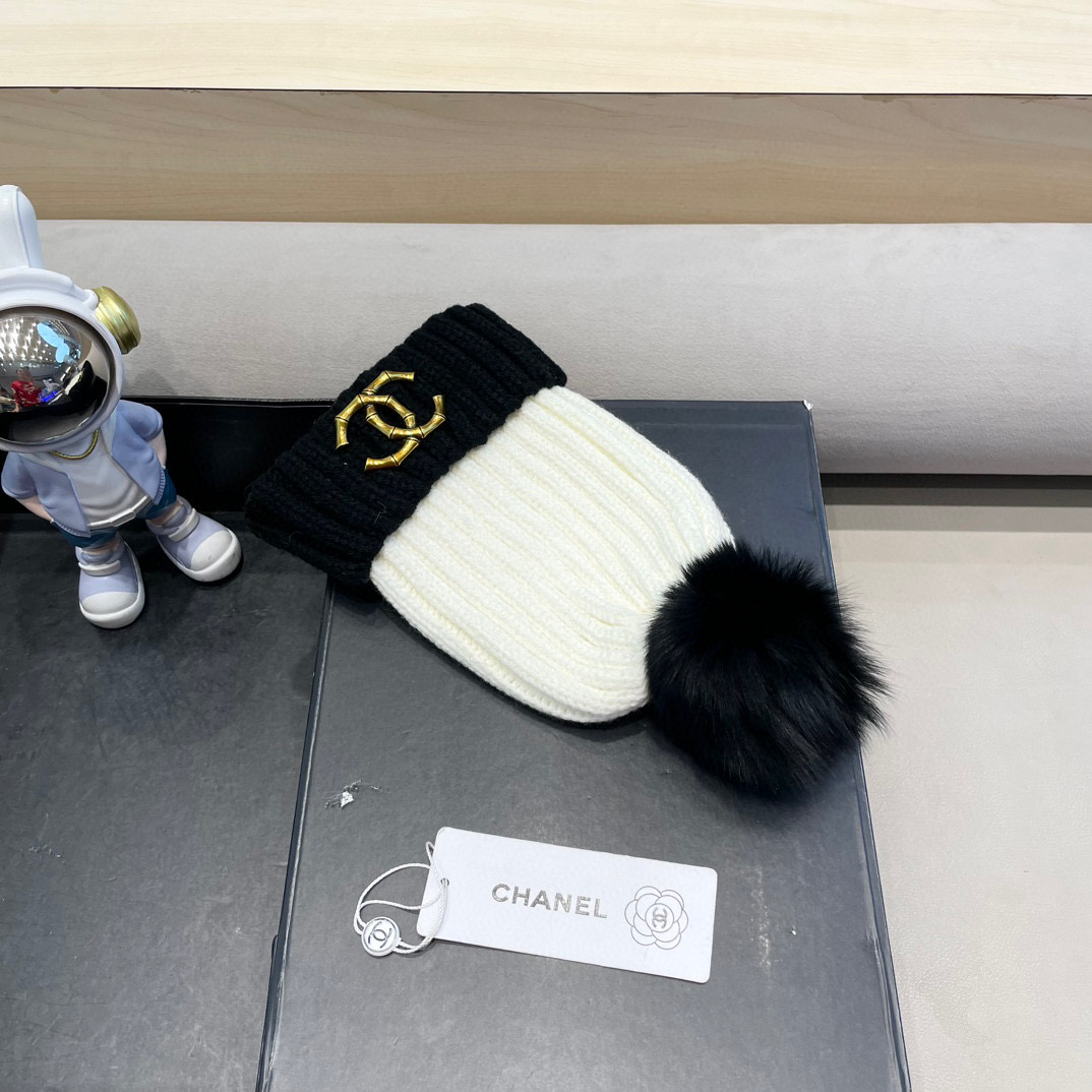Chanel外贸出口日单秋冬嘻哈帽街头防寒带球针织帽卡通拼色冷帽