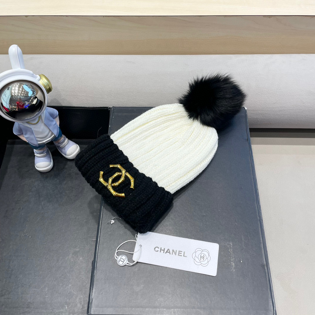 Chanel外贸出口日单秋冬嘻哈帽街头防寒带球针织帽卡通拼色冷帽