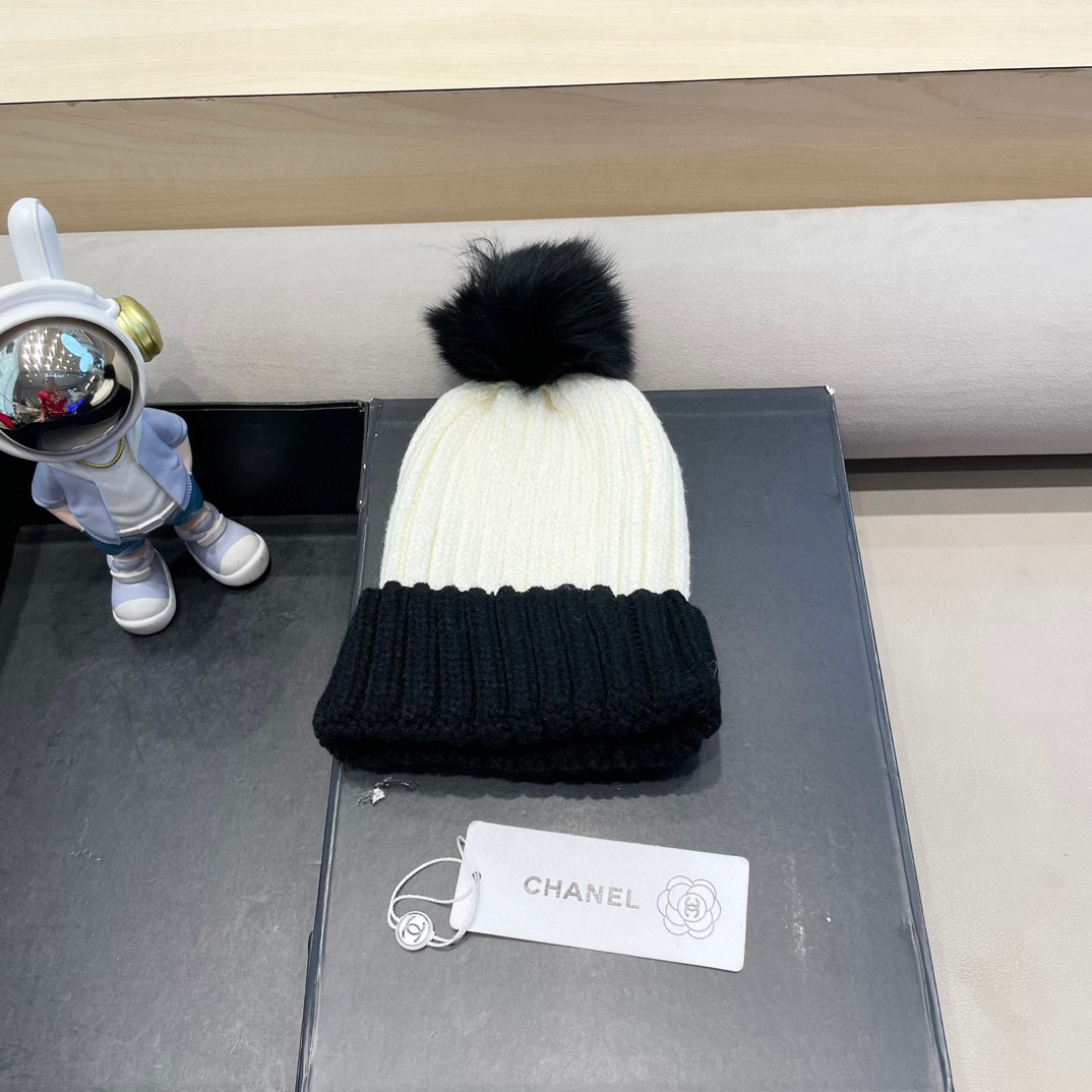 Chanel外贸出口日单秋冬嘻哈帽街头防寒带球针织帽卡通拼色冷帽