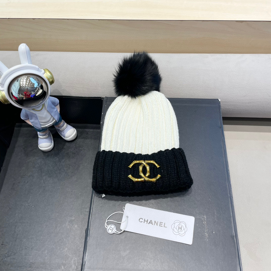Chanel外贸出口日单秋冬嘻哈帽街头防寒带球针织帽卡通拼色冷帽