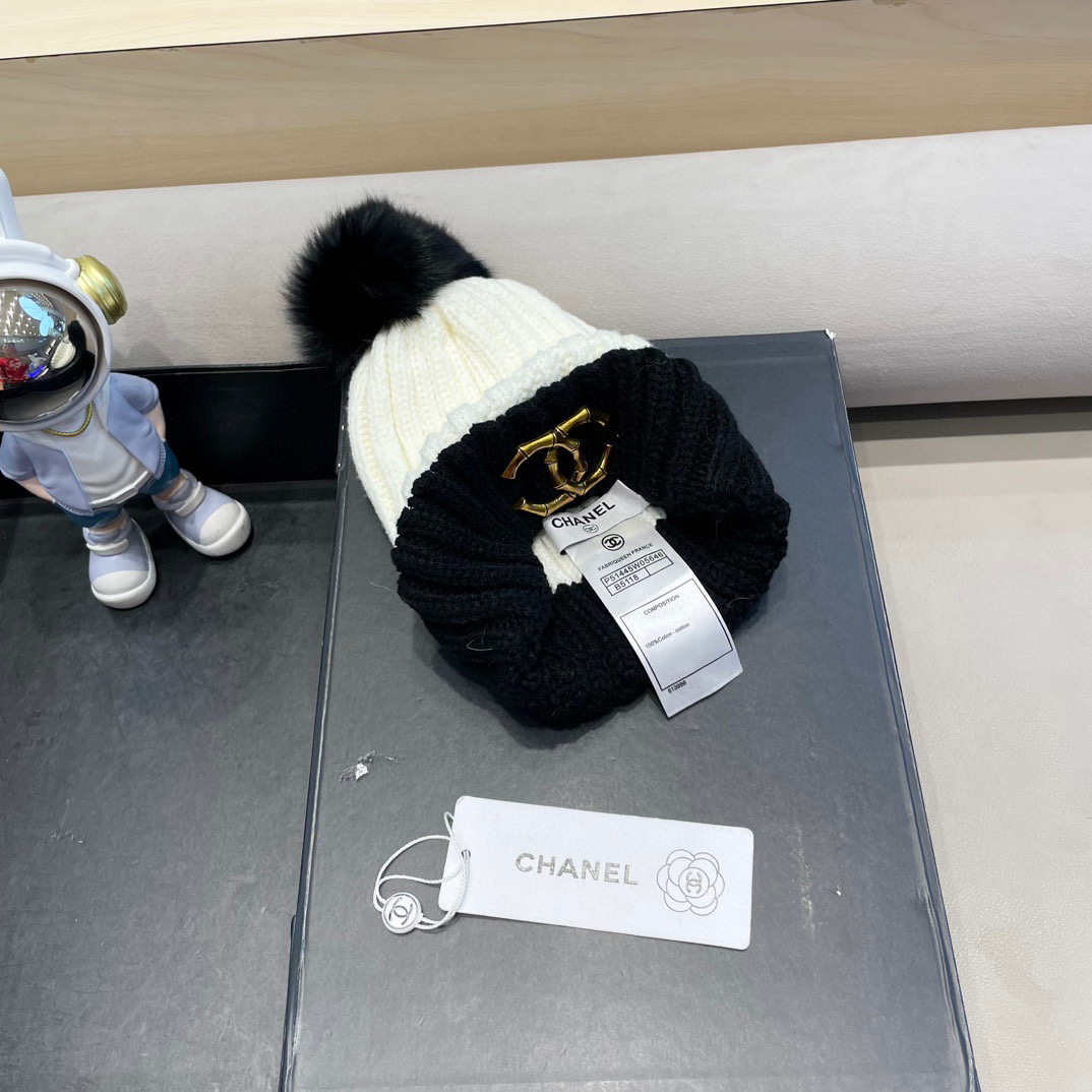 Chanel外贸出口日单秋冬嘻哈帽街头防寒带球针织帽卡通拼色冷帽