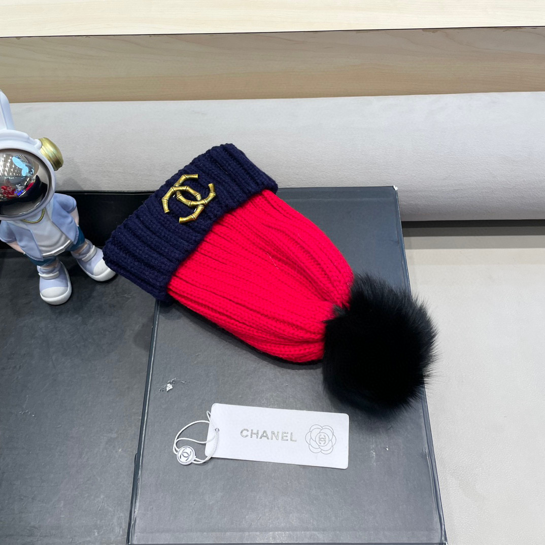 Chanel外贸出口日单秋冬嘻哈帽街头防寒带球针织帽卡通拼色冷帽