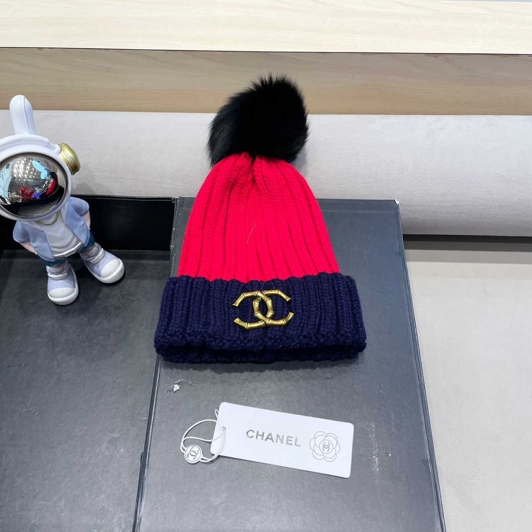 Chanel外贸出口日单秋冬嘻哈帽街头防寒带球针织帽卡通拼色冷帽