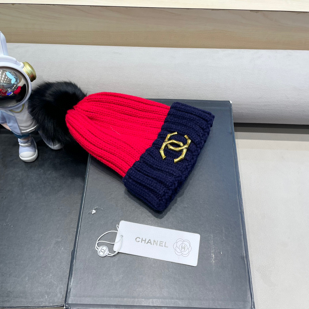 Chanel外贸出口日单秋冬嘻哈帽街头防寒带球针织帽卡通拼色冷帽