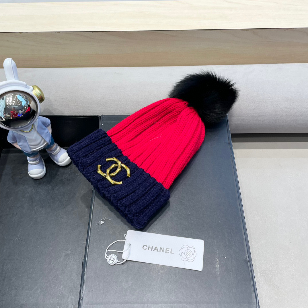 Chanel外贸出口日单秋冬嘻哈帽街头防寒带球针织帽卡通拼色冷帽
