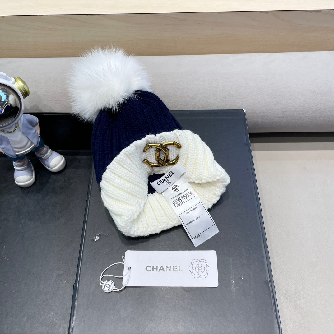 Chanel外贸出口日单秋冬嘻哈帽街头防寒带球针织帽卡通拼色冷帽