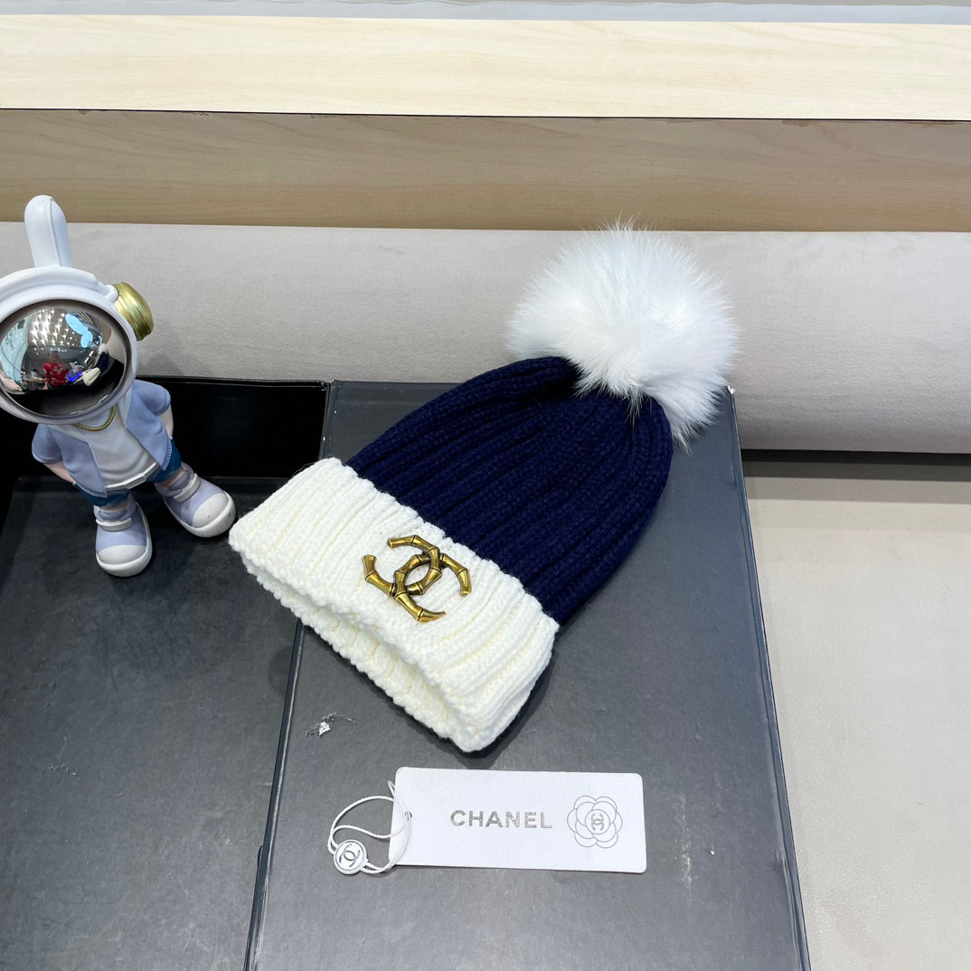 Chanel外贸出口日单秋冬嘻哈帽街头防寒带球针织帽卡通拼色冷帽