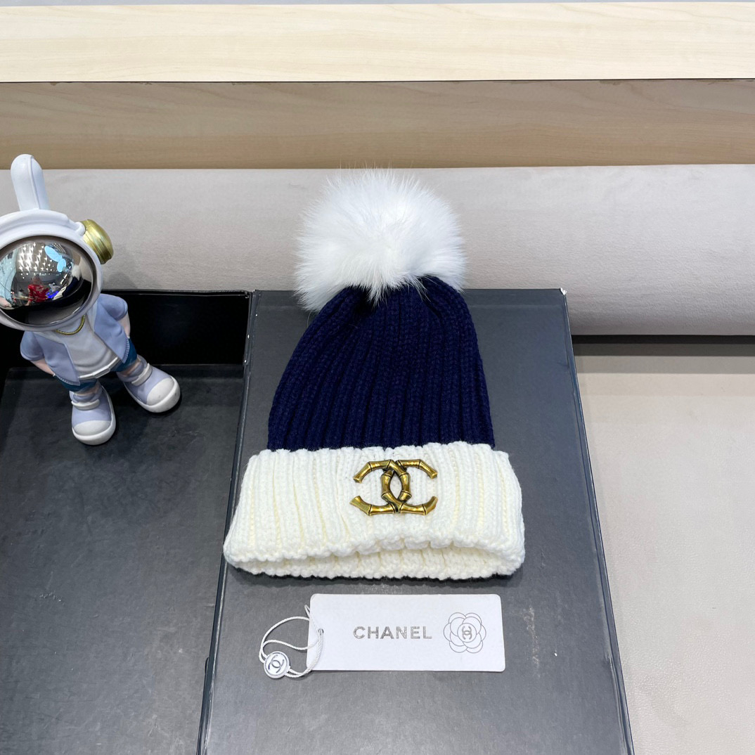 Chanel外贸出口日单秋冬嘻哈帽街头防寒带球针织帽卡通拼色冷帽