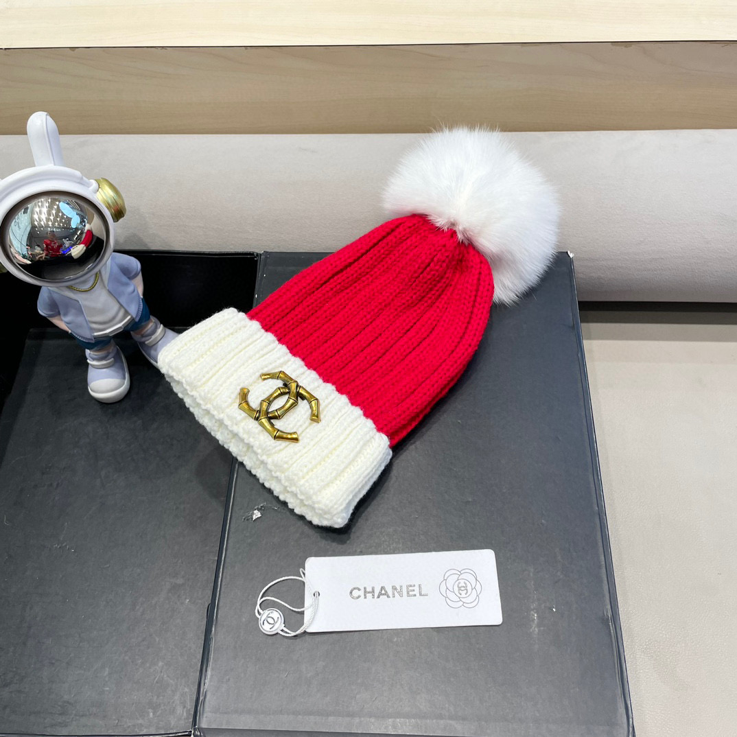 Chanel外贸出口日单秋冬嘻哈帽街头防寒带球针织帽卡通拼色冷帽