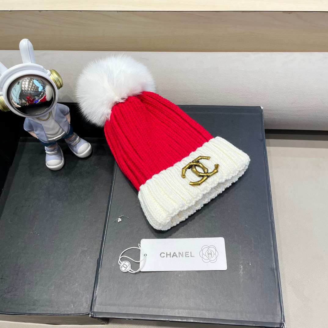 Chanel外贸出口日单秋冬嘻哈帽街头防寒带球针织帽卡通拼色冷帽