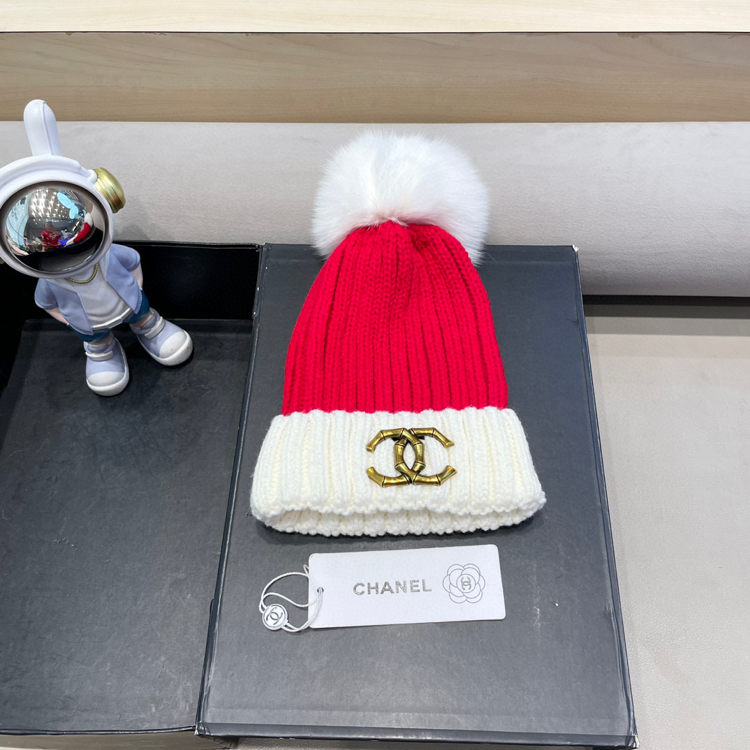 Chanel外贸出口日单秋冬嘻哈帽街头防寒带球针织帽卡通拼色冷帽