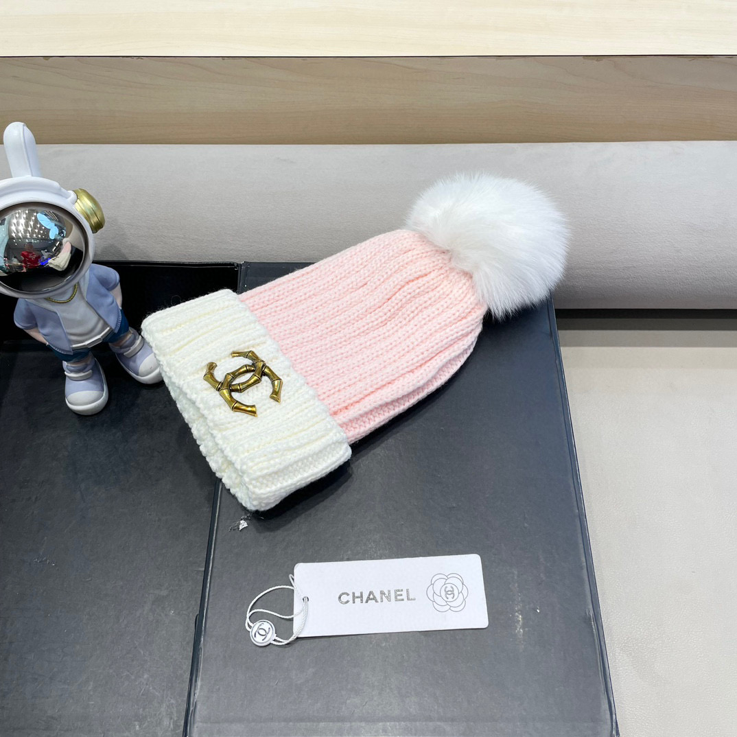 Chanel外贸出口日单秋冬嘻哈帽街头防寒带球针织帽卡通拼色冷帽