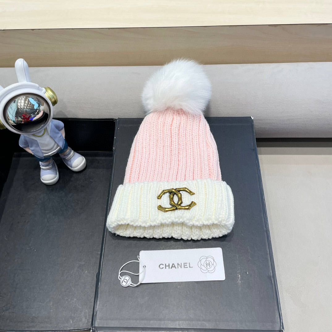 Chanel外贸出口日单秋冬嘻哈帽街头防寒带球针织帽卡通拼色冷帽