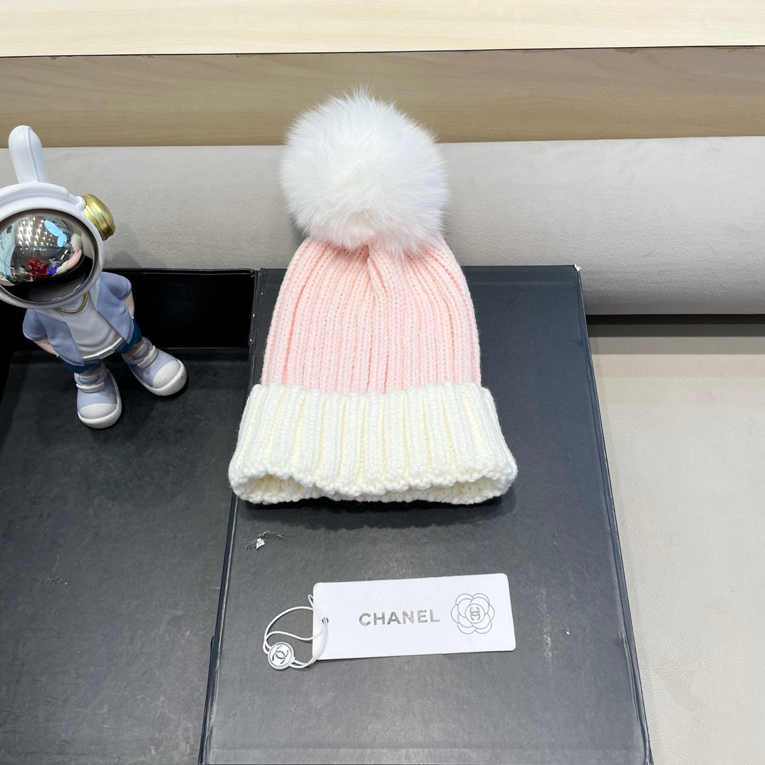 Chanel外贸出口日单秋冬嘻哈帽街头防寒带球针织帽卡通拼色冷帽