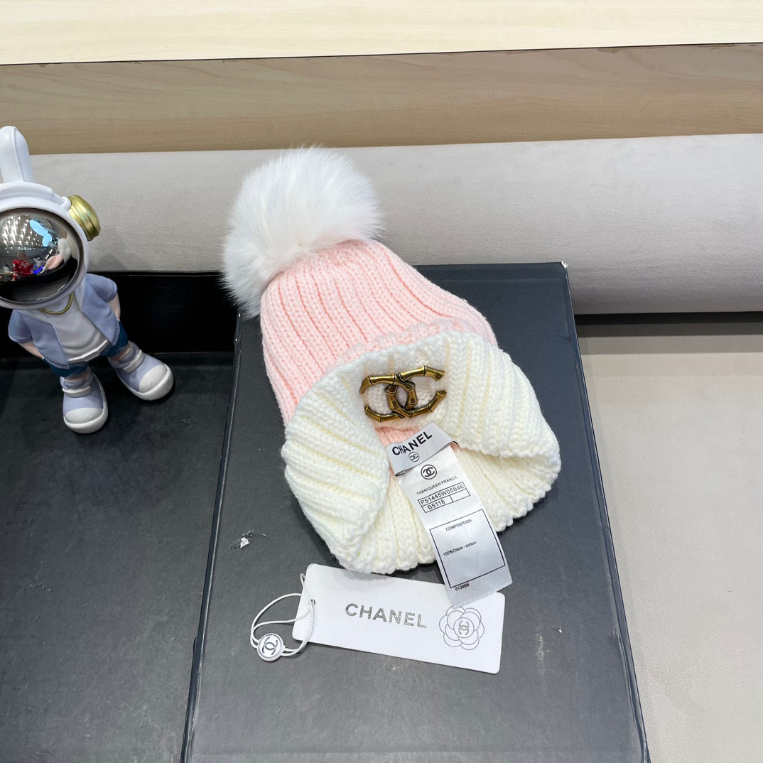 Chanel外贸出口日单秋冬嘻哈帽街头防寒带球针织帽卡通拼色冷帽