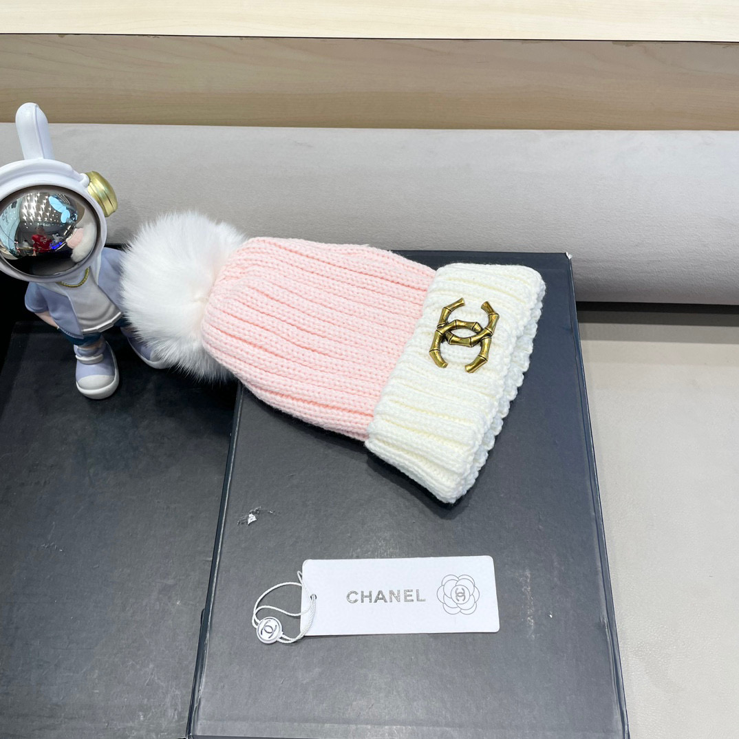 Chanel外贸出口日单秋冬嘻哈帽街头防寒带球针织帽卡通拼色冷帽