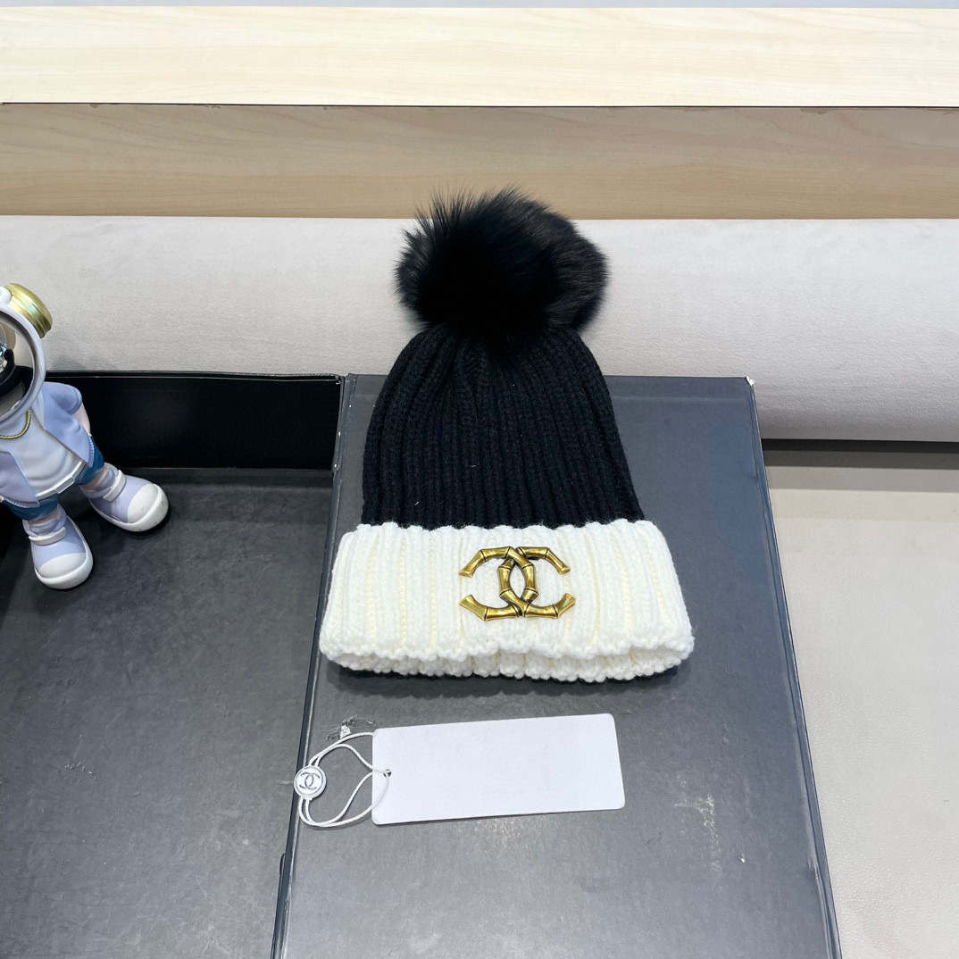 Chanel外贸出口日单秋冬嘻哈帽街头防寒带球针织帽卡通拼色冷帽