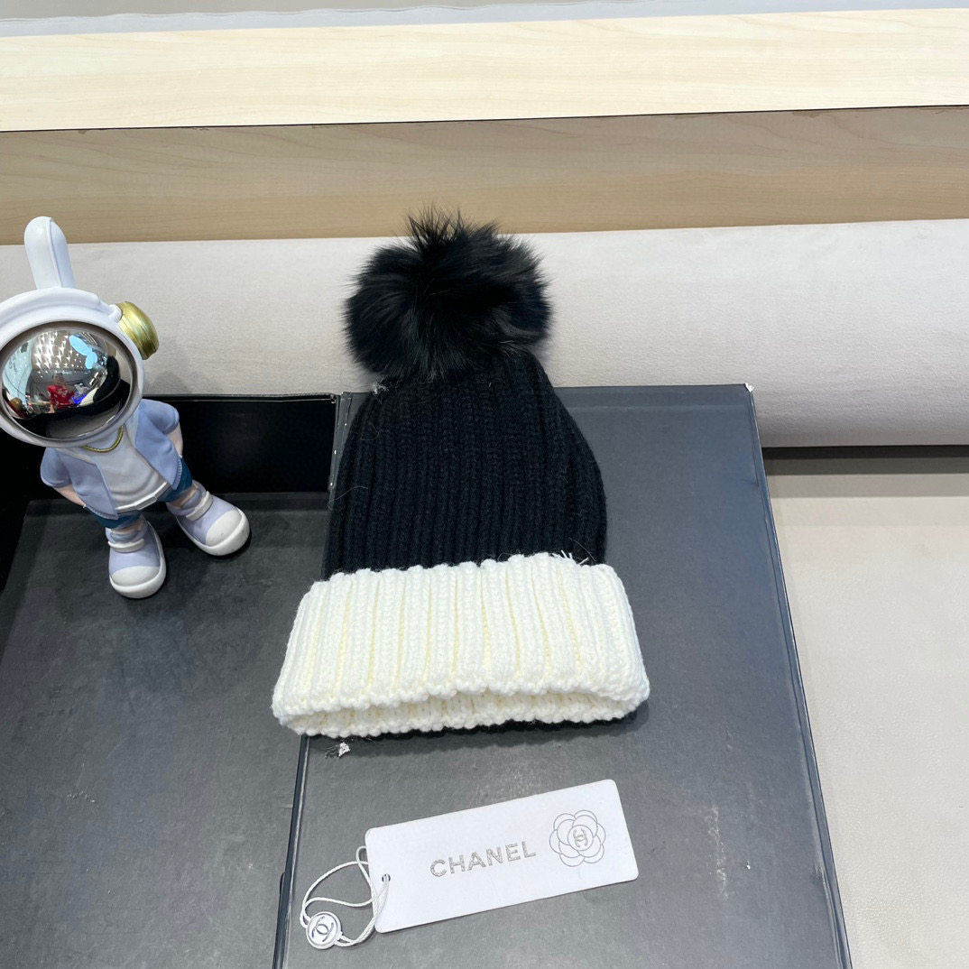 Chanel外贸出口日单秋冬嘻哈帽街头防寒带球针织帽卡通拼色冷帽