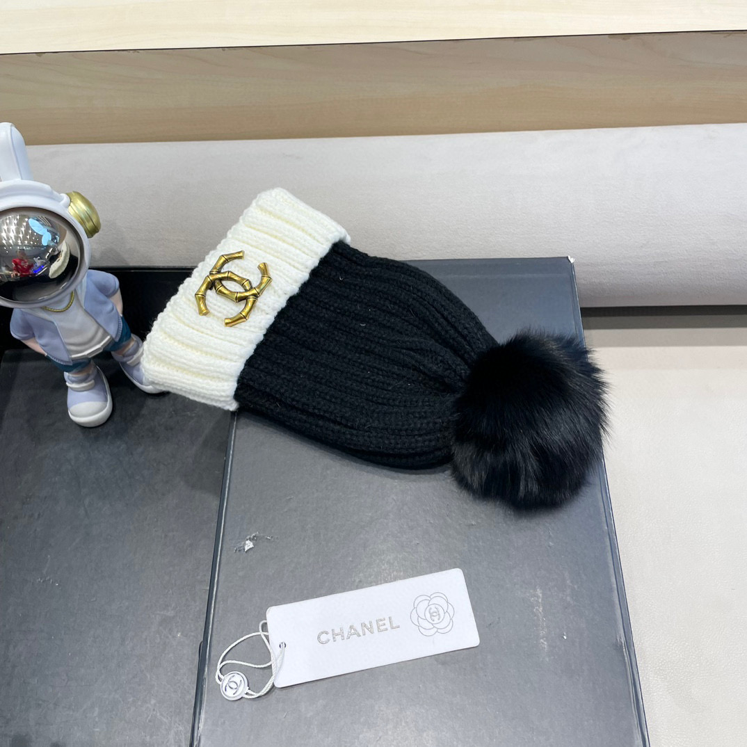 Chanel外贸出口日单秋冬嘻哈帽街头防寒带球针织帽卡通拼色冷帽