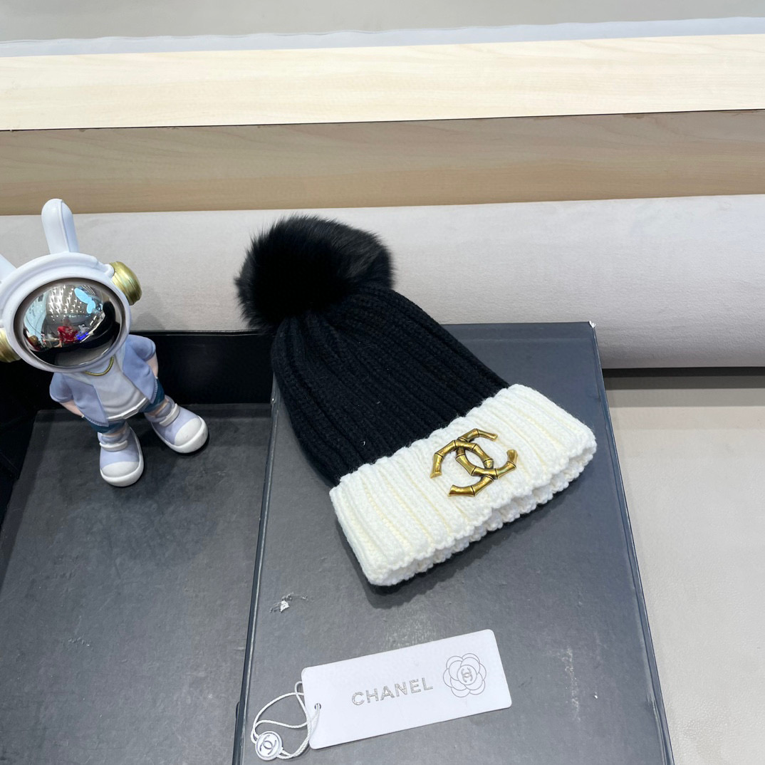 Chanel外贸出口日单秋冬嘻哈帽街头防寒带球针织帽卡通拼色冷帽