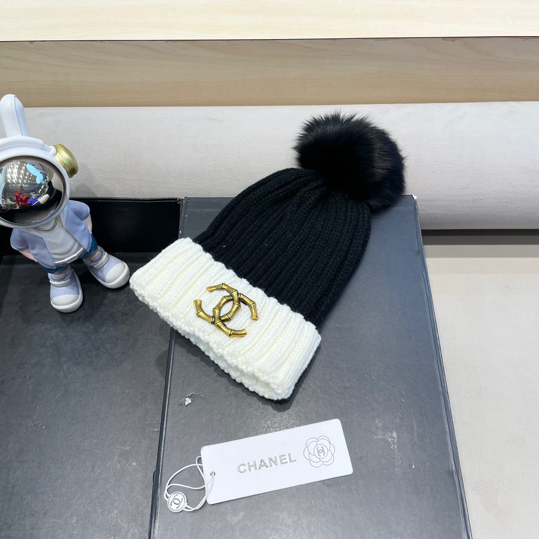 Chanel外贸出口日单秋冬嘻哈帽街头防寒带球针织帽卡通拼色冷帽