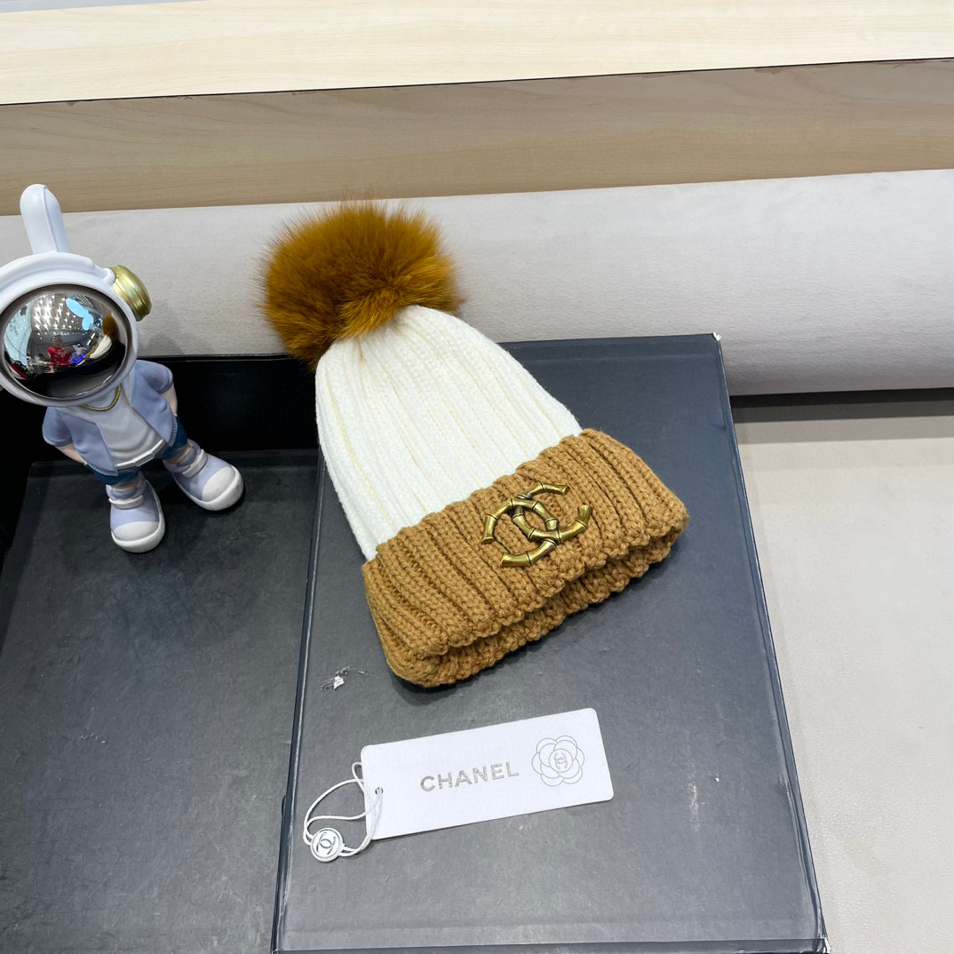 Chanel外贸出口日单秋冬嘻哈帽街头防寒带球针织帽卡通拼色冷帽