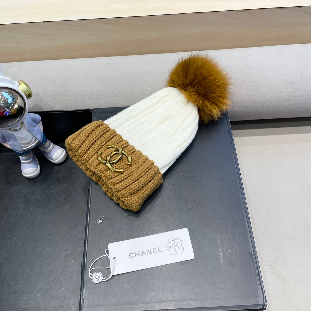 Chanel外贸出口日单秋冬嘻哈帽街头防寒带球针织帽卡通拼色冷帽