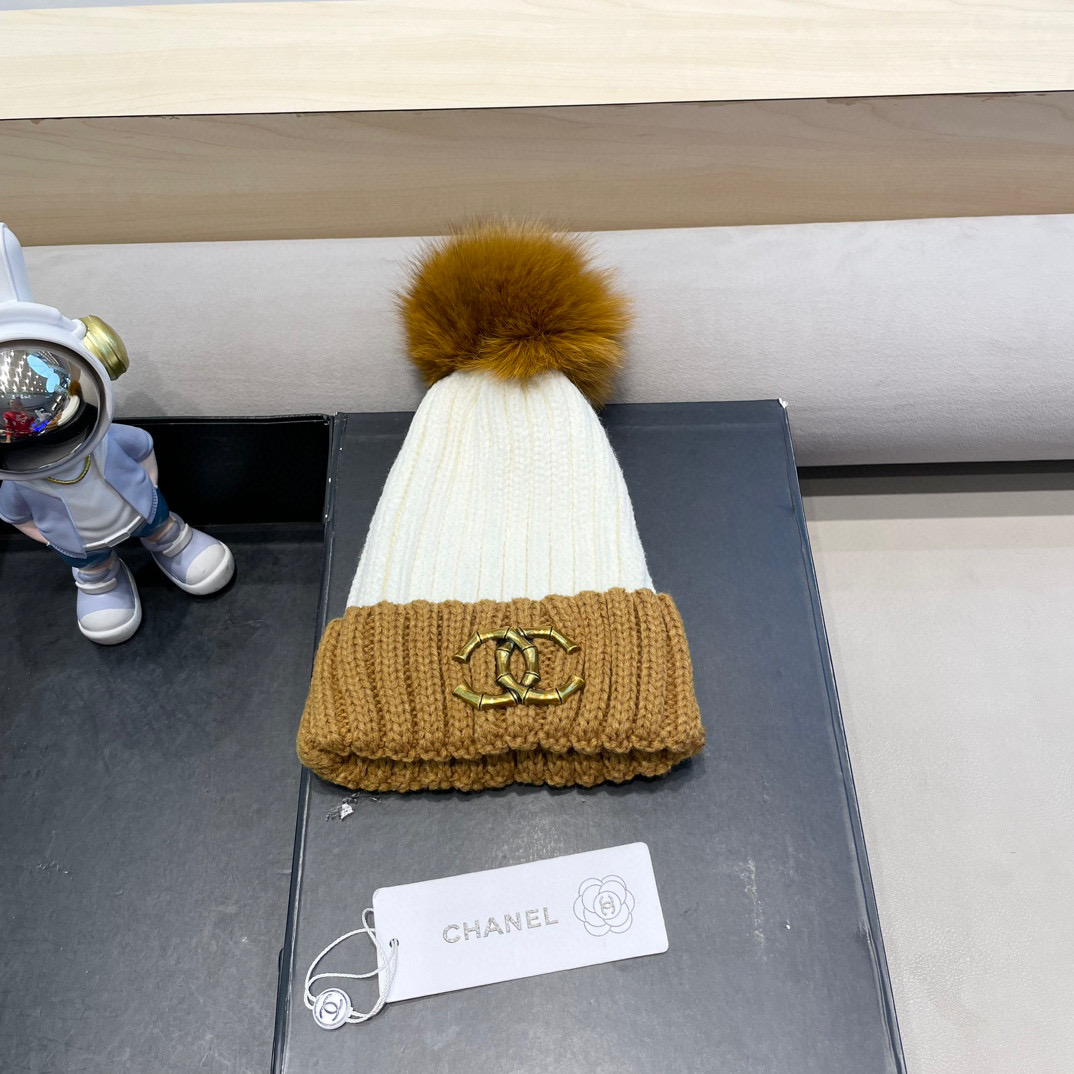 Chanel外贸出口日单秋冬嘻哈帽街头防寒带球针织帽卡通拼色冷帽